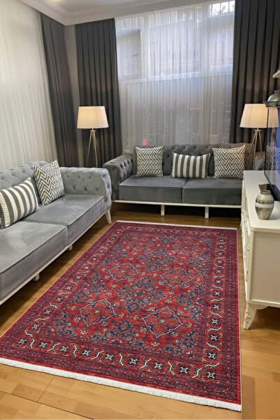 CENTER AVM Kırmızı Halı Salon Halısı Makinede Yıkanabilir Halı Kaymaz Taban Halı