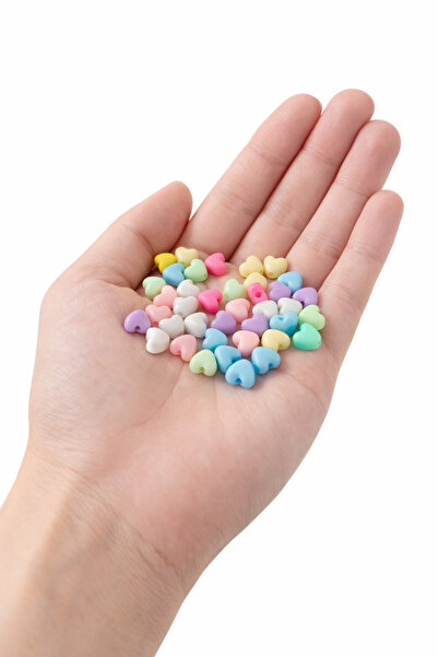 FlowerAksesuar 100 Adet - 8 mm Kalp Boncuk, Karışık Renkli Kalp Boncuk, Takı ...