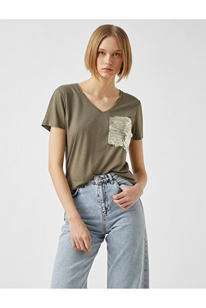 Koton Tricou cu mânecă scurtă cu paiete cu decolteu în V