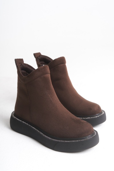 LDR Cizme de damă din piele intoarsa maro cu talpa groasa