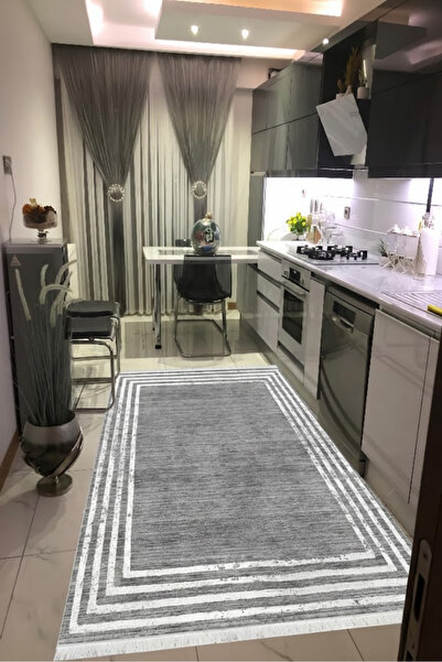 CENTER AVM Gri Mutfak Halısı Makinede Yıkanabilir Halı Kaymaz Taban Halı