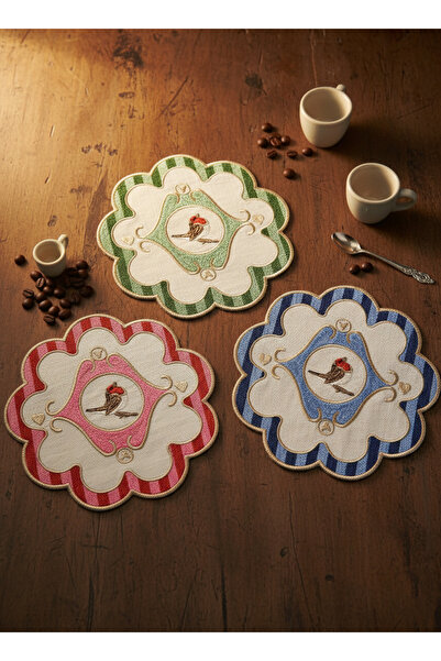 Agbtrend Mavi Yeşil Kırmızı 3 lü Pip Studio Uyumlu Nakışlı Kuş Detaylı Koktey...