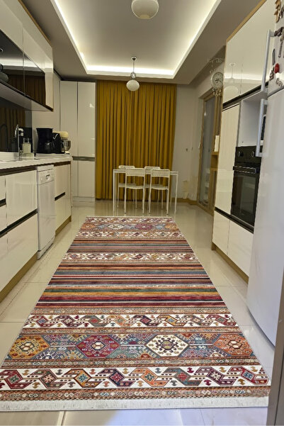 CENTER AVM Vintage Mutfak Halısı Makinede Yıkanabilir Halı Kaymaz Taban Halı