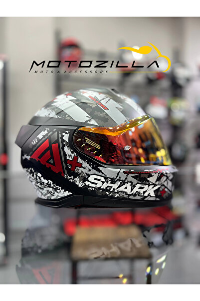 Shark Skwal İ3 Hellcat Mat Siyah Beyaz Şeffaf (x1 Kırmızı Vizör)