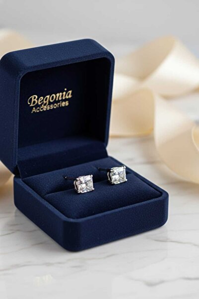 UygunGümüşçülük Gümüş Kaplama Çelik Küpe 316L Cerrahi Çelik Kararmaz Kare Zir...