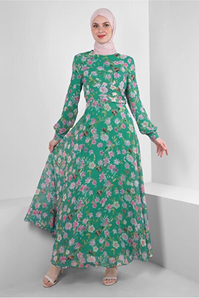 Alvina FLOWER PATTERNED BICYCLE COLLAR DRESS 42893