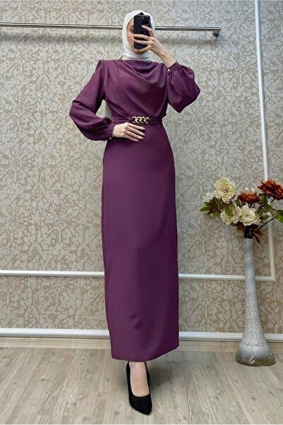 TRENDTESETTÜR KADIN MOR (K.LİLA) KEMERLİ ELBİSE T 5895
