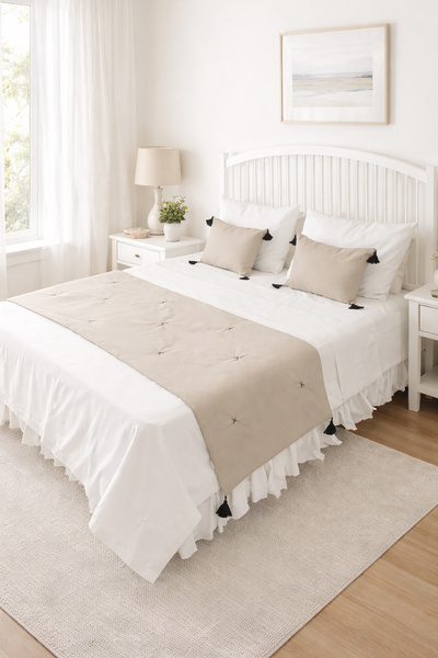 RİTMOHOME طقم مفرش سرير ووسادة رمي مبطنة من الداخل، مهر حجري من الكتان المزدو...