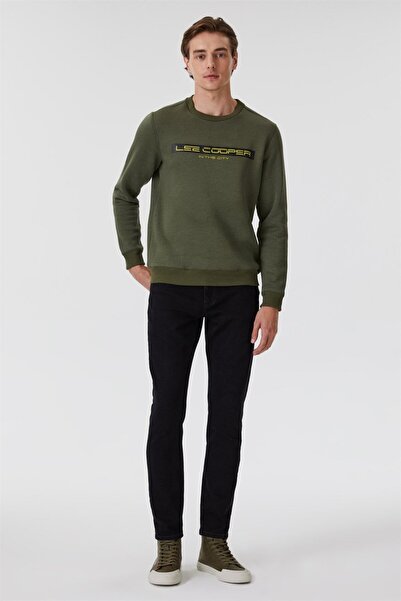 Lee Cooper سويت شيرت رجالي برقبة دائرية من Rex باللون الكاكي