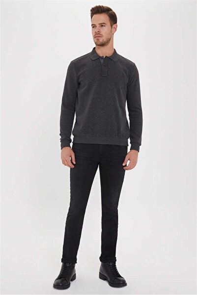 Lee Cooper Newblend Erkek Polo Yaka Sweatshirt Antrasit