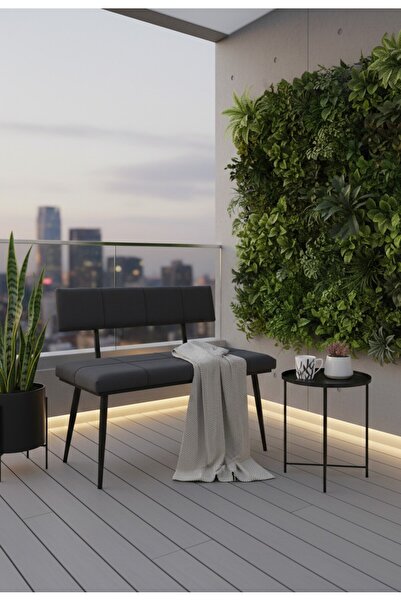 ÖZCAN METAL Metal Ayaklı Sırtlı Siyah Mutfak Salon Antre Yatak Odası Puf Bank...