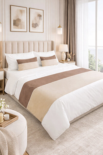 RİTMOHOME طقم مفرش سرير ووسادة رمي مبطنة مقاس مزدوج، طين/كريمي، مهر، غطاء سرير