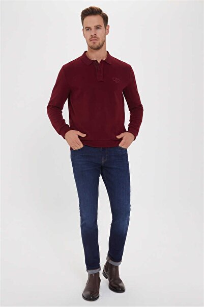 Lee Cooper سويت شيرت رجالي من Newblend بياقة بولو باللون العنابي