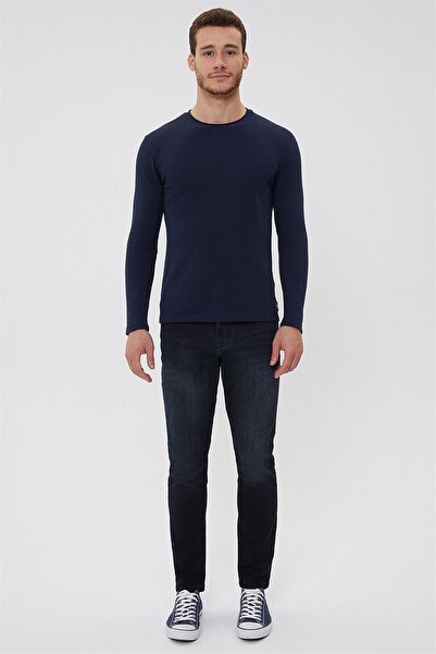 Lee Cooper Elias Erkek %100 Pamuk Bisiklet Yaka Sweatshirt Lacivert