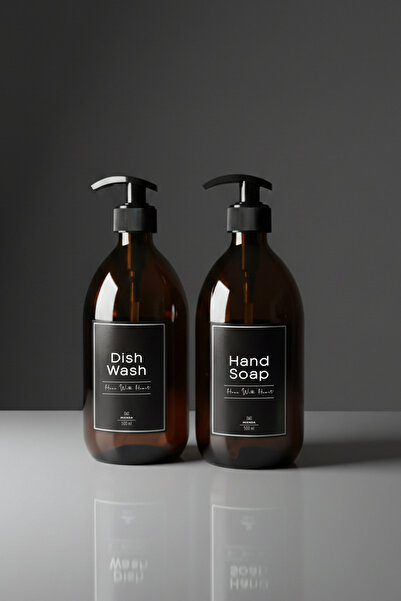 Amber Color 2-Piece Glass Soap Dispenser Set – Hand Wash & Dish Wash Pump Set | 500 ml