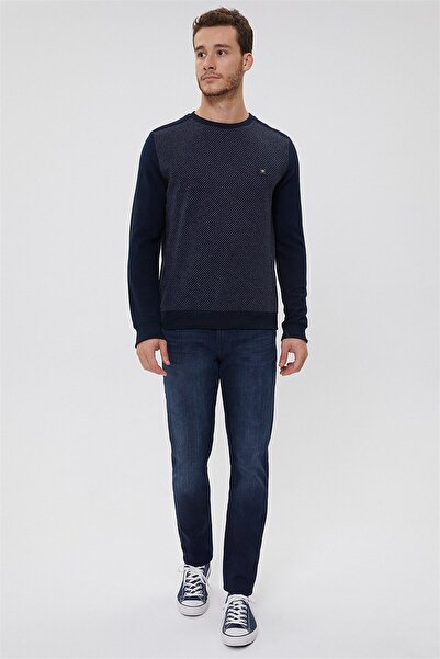 Lee Cooper سويت شيرت رجالي من إيثان برقبة دائرية باللون الأزرق الداكن-أنثراسا...