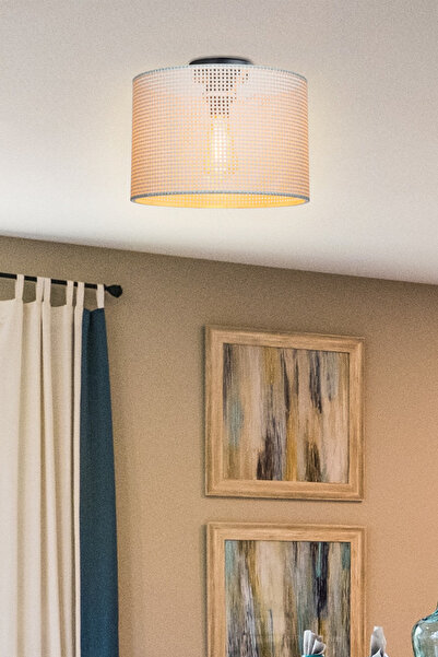 decory De-Goza Tavana Sıfır Plafonyer Avize, 30cm Silindir Kumaş Gövde Modern...