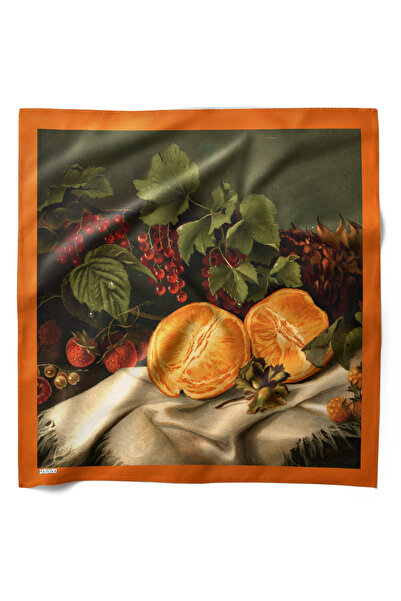 HAWWA وشاح باندانا عتيق باللون البرتقالي وفواكه الغابة