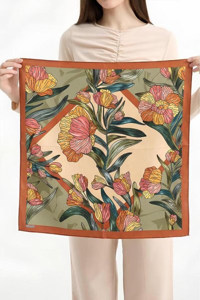 HAWWA Bandană eșarfă cu model floral chihlimbariu 55x55