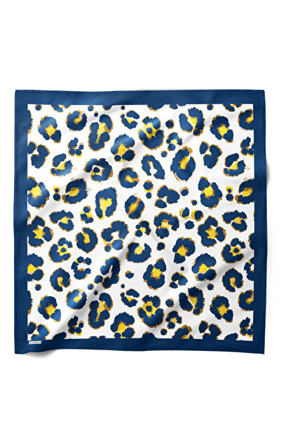 HAWWA وشاح باندانا منقوش باللون الأزرق الداكن والذهبي