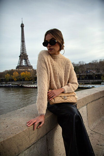 Ferraro Camel Crew Neck Cashmere and Wool Blend Soft Textured Long Sleeve Wom...