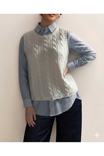 NSRKNİTWEAR Women's Ecru Hair Knit Detailed Crew Neck Knitwear Sweater - Crop...