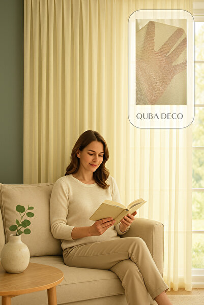 QUBA DECO Modern Doğal Kumlama Efektli Kalın Tül Perde Salon Oturma Odası Yat...