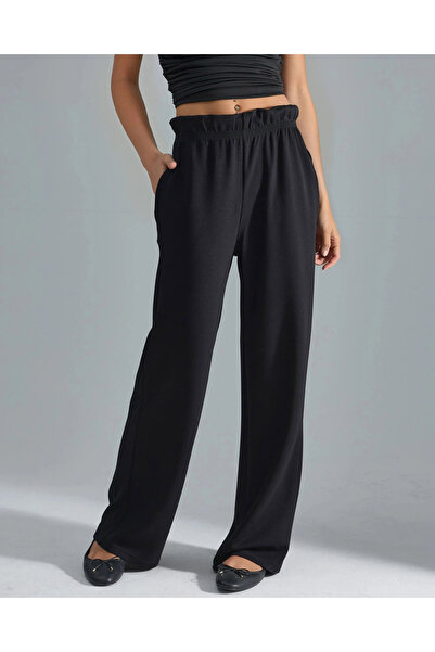 Hiccup Modal Textured Elastic Waist Straight Leg Trousers Berşan Collection