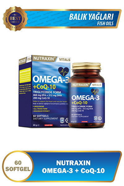 Nutraxin Omega 3 Co Q10 60 Softjel - Balık Yağı EPA 468, DHA 312, Q10 200 Mg