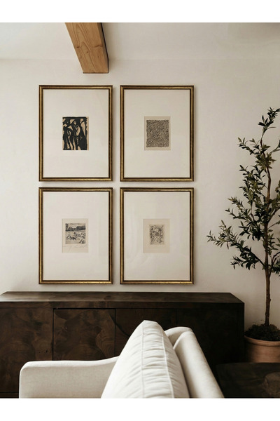 HOME DEKORİSTA Vintage 4'lü Çerçeveli Soyut Dekoratif Tablo Seti, Galeri Duva...