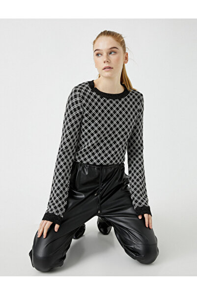 Koton Schwarzer gemusterter Damenpullover 0KAK92095HT