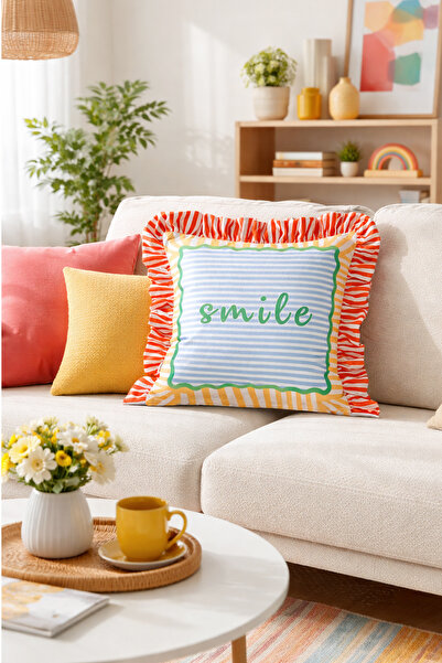 RİTMOHOME Декоративна възглавница с райета и волани, винтидж, кънтри, скандин...