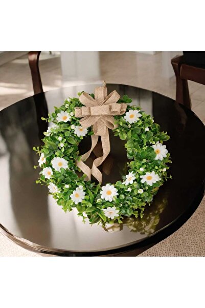 ecrella Papatyalı Yeşil Kapı Çelengi – El Yapımı Şık Dış Kapı Süsü 30-35 cm