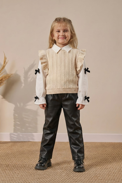 Minipodyum Set de top și pantaloni din piele pentru fete, 3 piese, pentru săr...