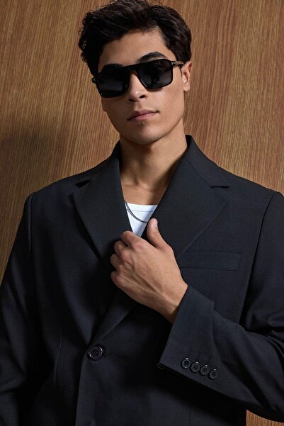 ablukaonline Men's Oversize Comfortable Fit Double Breasted Suit Black