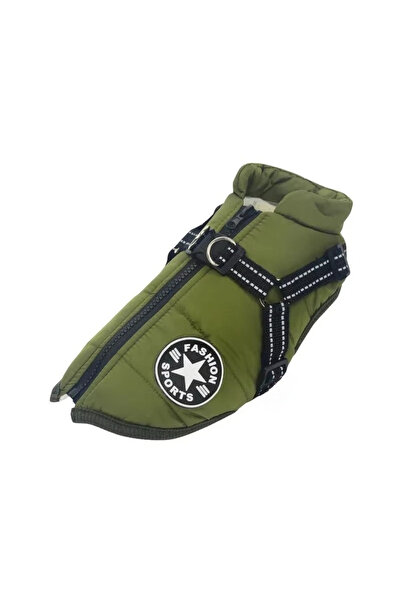 Choice سترة كلب أليف كبيرة الحجم باللون الأخضر مع حزام ملابس شتوية دافئة للكل...