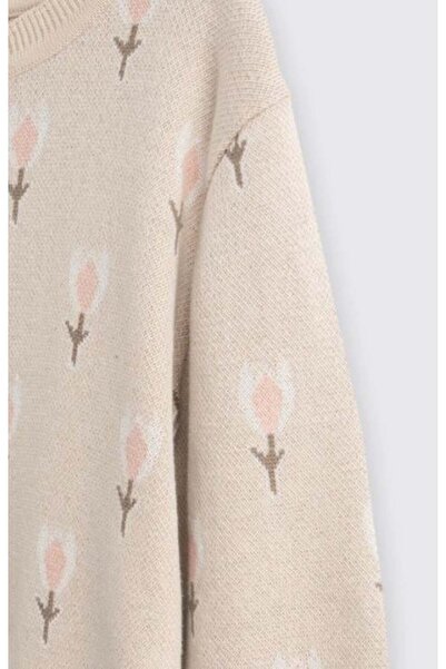 Panço Kız Çocuk Beli Lastikli Bej 2'li Triko Takım