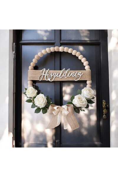 ecrella Ahsap boncuklu güllü kapi süsü duvar dekoru hediye