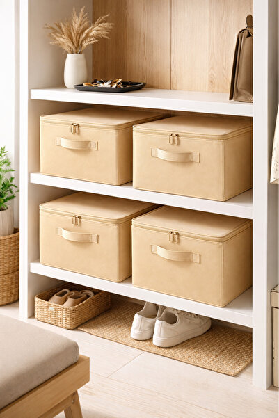 LUXWAY HOME Krem 4'lü Set Çok Amaçlı Baza ve Dolap İçi Düzenleyici Kutu Hurç ...