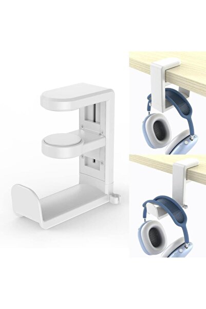 Choice White Under Desk Headphone Stand 360° Rotating Clip-on Supports Earpho...