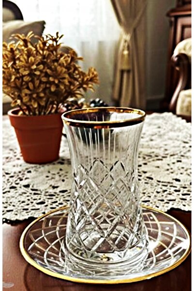 DECOSTYLE Gold Heybeli Kesme Baklava Dekor 12 Parça Çay Seti | Paşabahçe Prem...