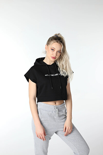 defys Γυναικείο εμπριμέ Crop Sweat με κουκούλα μαύρο