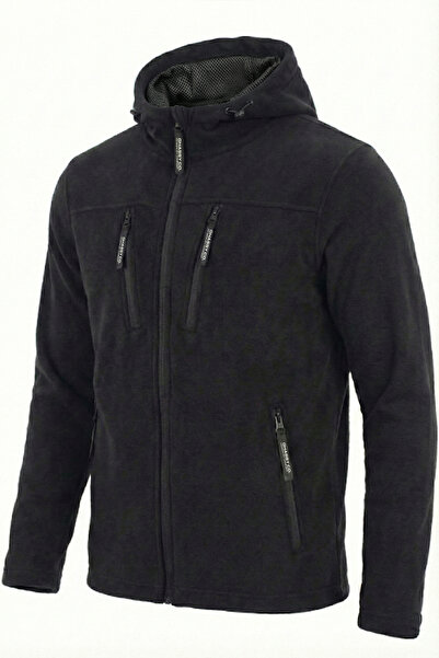 GHASSY CO. Erkek Siyah Army Tactical Polar Kapüşonlu Ceket