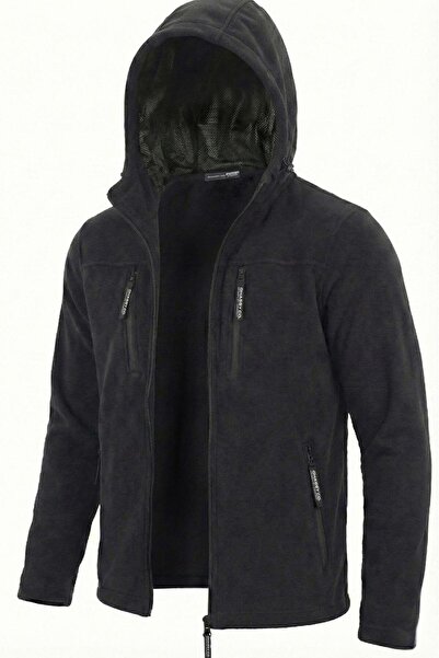 GHASSY CO Erkek Siyah Army Tactical Polar Kapüşonlu Ceket