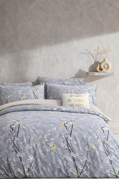 İQON طقم غطاء لحاف مطاطي مزدوج - برانش رمادي