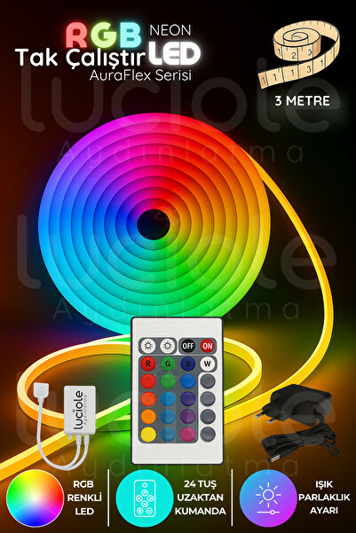 luciole 3 Metre RGB Neon Şerit LED Işık | AuraFlex Serisi | Renk Geçişli Esne...