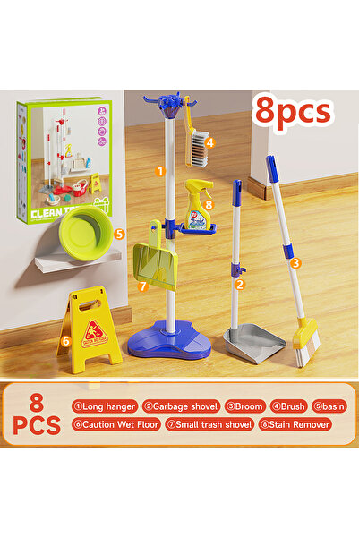 Choice مجموعة ألعاب تنظيف للأطفال الصغار - 8 قطع - زرقاء، تتضمن مكنسة صغيرة، ...