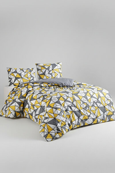 Lotusline طقم غطاء لحاف فردي هندسي - طقم مزدوج الجوانب 1 قماش عالي الجودة مقا...