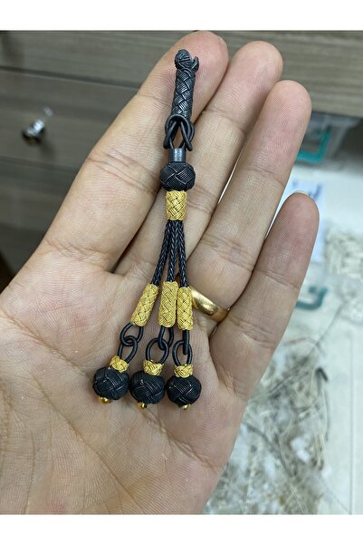 KAZZAZE نموذج تقليدي ثلاثي أسود ذهبي اللون مزيج قصير الحجم مسبحة فضية مع شرابة