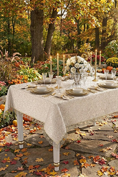 Çt Çeyizci Tekstil Față de masă cu dantelă franceză de culoare maro - Față de...